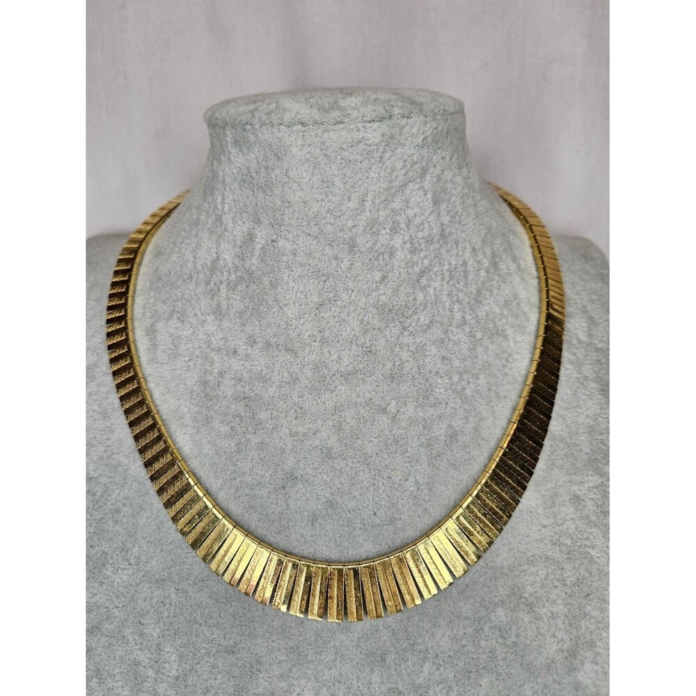 Vintage Signed Napier Ribbed Fringe Gold Collar Necklace 80s Statement EUC